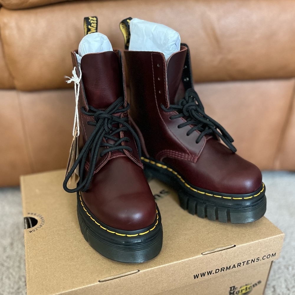 New Dr Marten Audrick Brando Leather Platform Lace Up Boots in Brown Brando